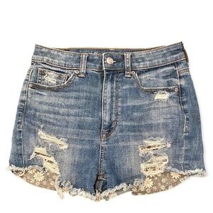 American Eagle 2 Highest Rise Shortie Denim Shorts Exposed Floral Pockets
